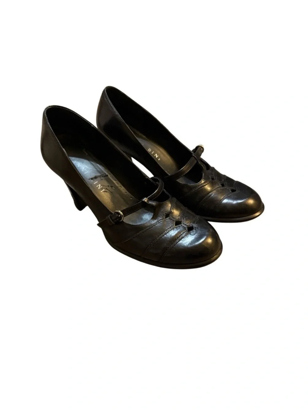 Gianni Bini Black Leather Cutout Mary Jane Pumps Size 9.5